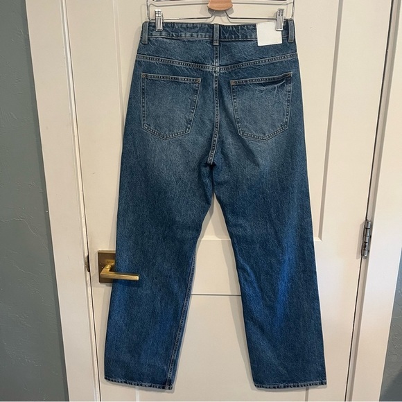 Zara 1975 High Waist Long Length Medium Wash Straight Cut Jeans 8 - Picture 4 of 9